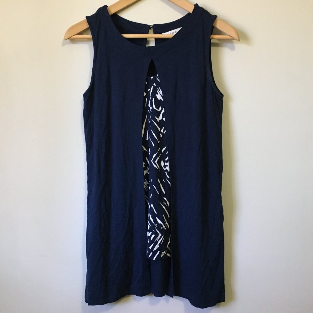 Cleo Navy Black White Rayon Deconstructed Mock Layer Tank XS Artsy